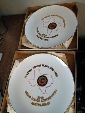 TEXAS 95 years collectors plate set of 2 1985 grand Lodge convention